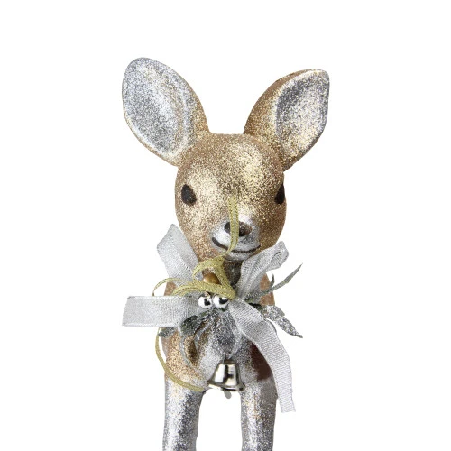 Northlight 9.5” Silver And Gold Glitter Standing Deer Christmas Decoration 4 Northlight 9.5” Silver And Gold Glitter Standing Deer Christmas Decoration - Image 2