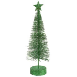 Pack Of 2 Green Pencil Glitter Artificial Table Top Christmas Trees 12"
