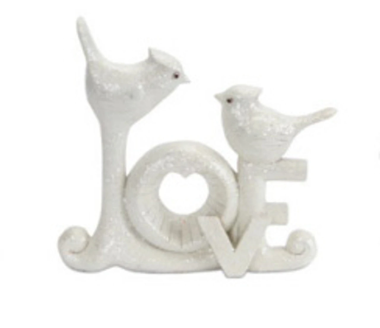 8" Ivory White "Love" With Birds Christmas Table Topper 3 8" Ivory White "Love" With Birds Christmas Table Topper