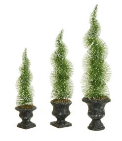 Set Of 3 Potted Sparkling Frosted Spiral Topiary Artificial Christmas Tree 1.5' - Unlit