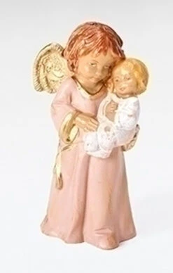 Roman 3" Pink And White Angel Girl With Child Christmas Ornament