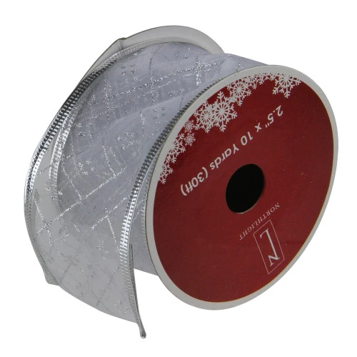 Northlight Club Pack Of 12 Shimmering Silver Diamond Wired Christmas Craft Ribbon Spools - 2.5" X 120 Yards 3 Northlight Club Pack Of 12 Shimmering Silver Diamond Wired Christmas Craft Ribbon Spools - 2.5" X 120 Yards