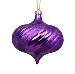 4ct Purple Swirl Shatterproof 2-Finish Onion Drop Christmas Ornaments 5.75" (150mm)