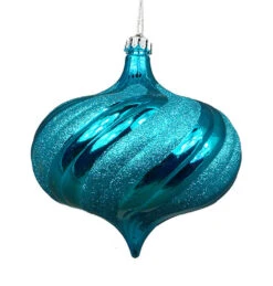 4ct Turquoise Blue Shatterproof Shiny Swirl Christmas Onion Drop Ornaments 5.75"