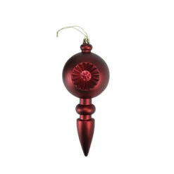 4ct Burgundy Red Retro Reflector Shatterproof Christmas Finial Ornaments 7.5"