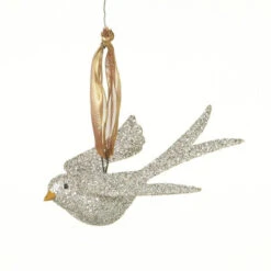 5.5" Silver Glitter Drenched Flying Bird Christmas Ornament
