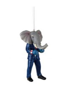 4.5" Blue And Gray Elephant Boxer In Suit Christmas Ornament