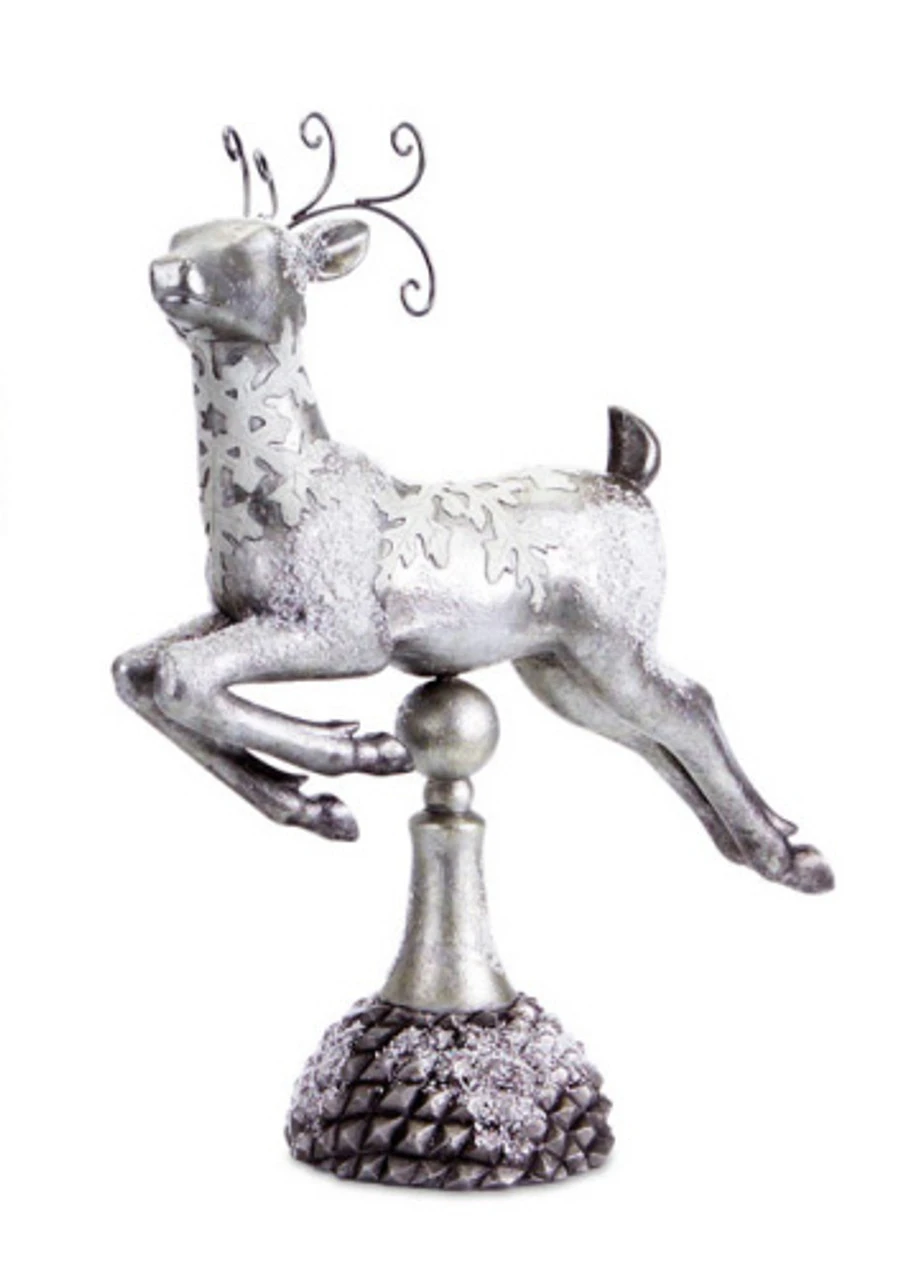 Melrose 17" Silver Snow Covered Prancing Reindeer Christmas Tabletop Decoration 3 Melrose 17" Silver Snow Covered Prancing Reindeer Christmas Tabletop Decoration