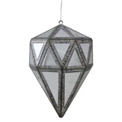Northlight 5.5" Gray And Clear Mirrored Geometric Drop Christmas Ornament