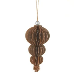 6.5" Brown Glittered Drop With Pine Cone Pendant Christmas Ornament