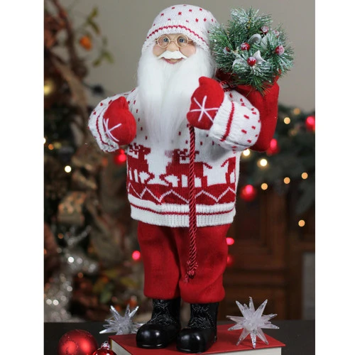 Northlight 18.5" Red And White Santa In Knit Deer Sweater With Sack Of Pine Christmas Figurine 4 Northlight 18.5" Red And White Santa In Knit Deer Sweater With Sack Of Pine Christmas Figurine - Image 2